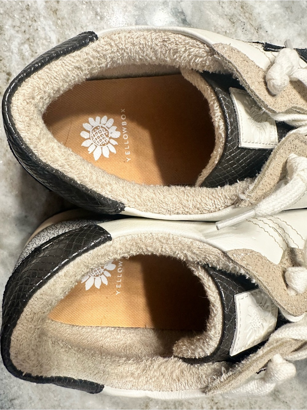 Yellow Box Women’s Cream and Black Low-Top Sneakers with Tan Details